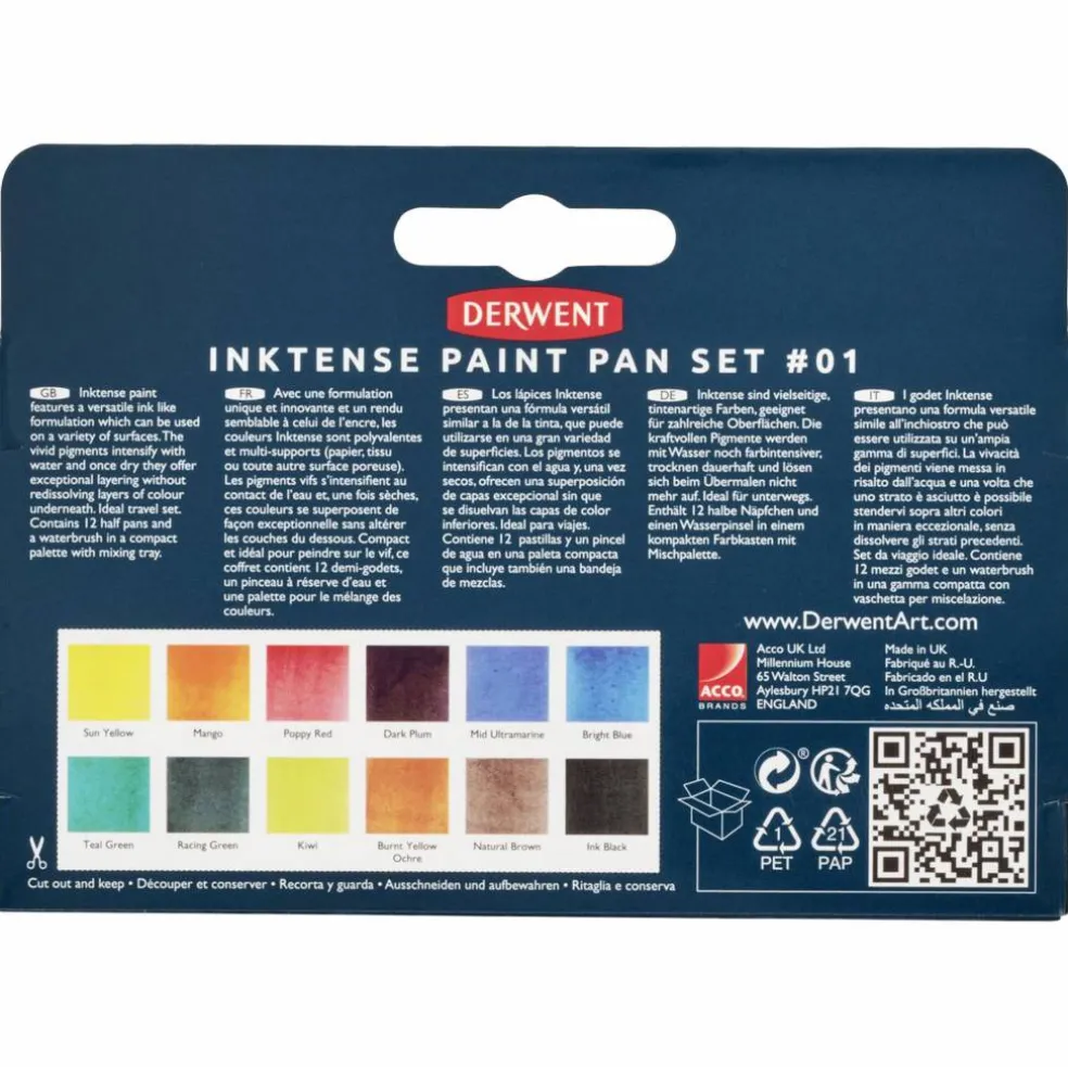 Derwent Inktense Paint Pan nr 1, 12 st